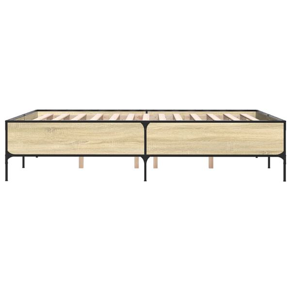vidaXL Πλαίσιο Κρεβατιού Sonoma Δρυς 135x190 εκ. Επεξ. Ξύλο & Μέταλλο