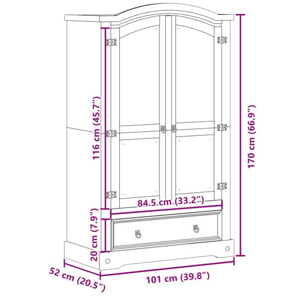 vidaXL Ντουλάπα Corona 101x52x170 εκ. από Μασίφ Ξύλο Πεύκου