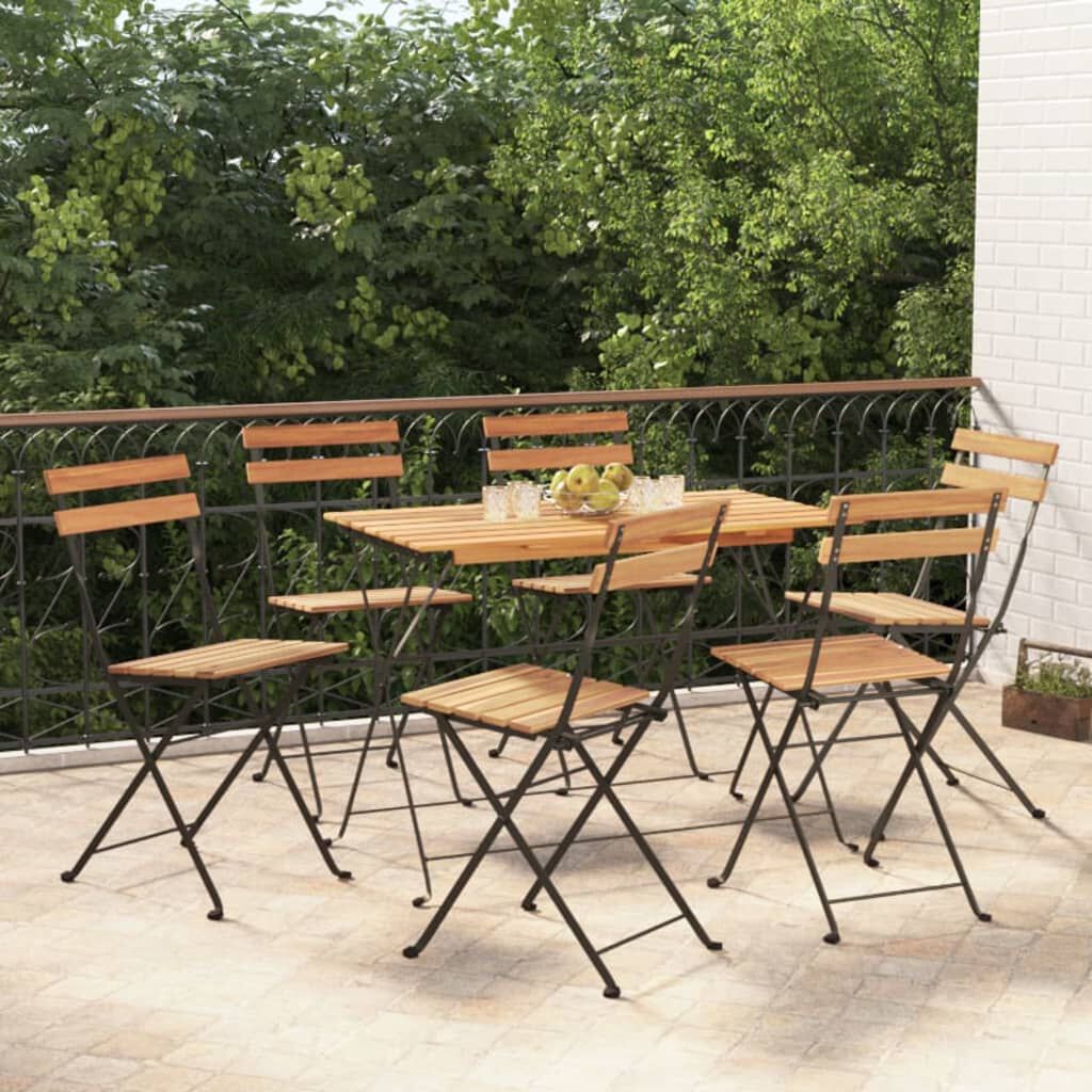 vidaXL Σετ Τραπεζαρίας Bistro Πτυσσόμενο 7 τεμ. Μασίφ Ακακία & Ατσάλι