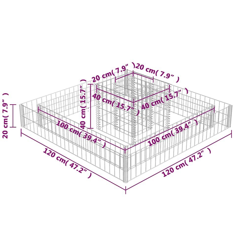 vidaXL Συρματοκιβώτιο Γλάστρα 120 x 120 x 20 εκ. Γαλβανισμένος Χάλυβας