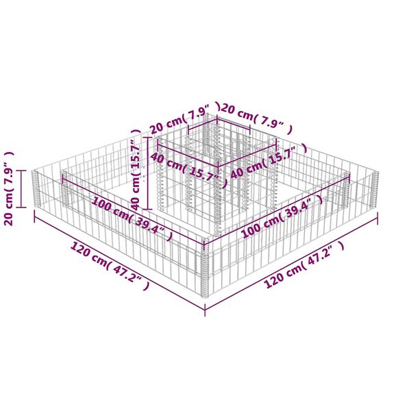 vidaXL Συρματοκιβώτιο Γλάστρα 120 x 120 x 20 εκ. Γαλβανισμένος Χάλυβας