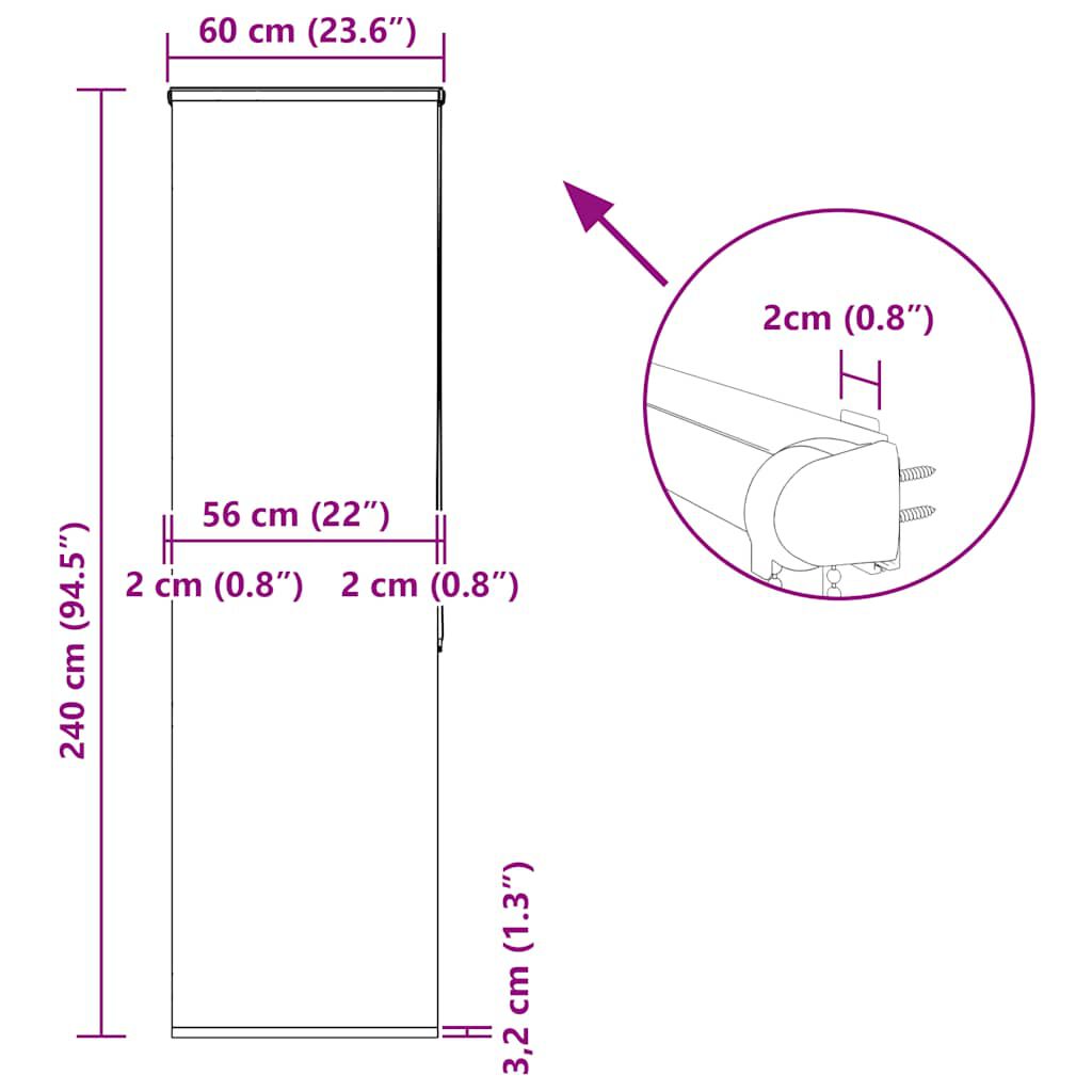 vidaXL Κουρτίνα Μπάνιου Ρολό κασέτα 60x240εκ. Πλάτος υφάσματος 56εκ.