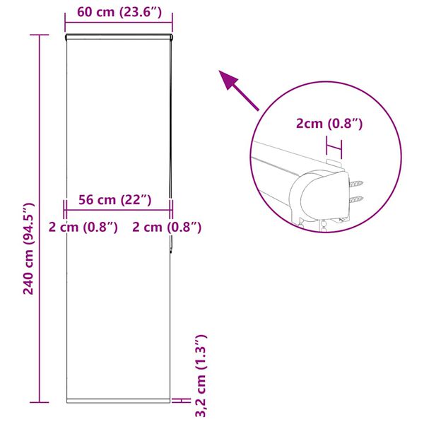 vidaXL Κουρτίνα Μπάνιου Ρολό κασέτα 60x240εκ. Πλάτος υφάσματος 56εκ.