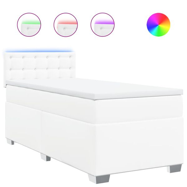 vidaXL Κρεβάτι Boxspring με Στρώμα Λευκό 100x200εκ.από Συνθετικό Δέρμα