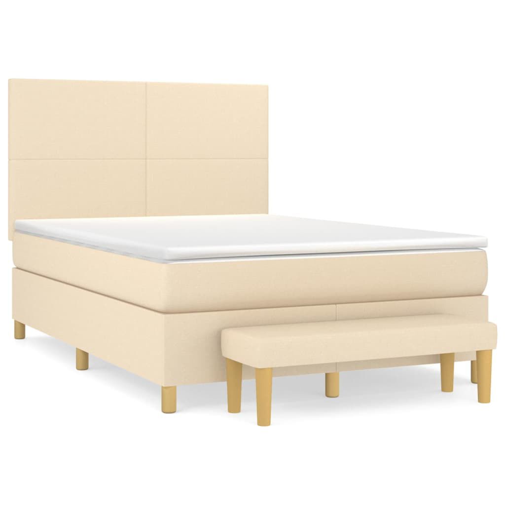 vidaXL Κρεβάτι Boxspring με Στρώμα Κρεμ 140x200 εκ. Υφασμάτινο