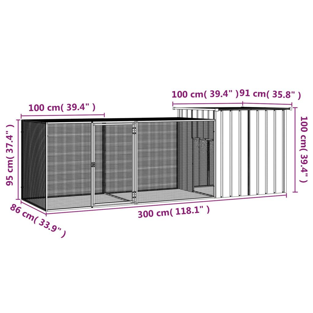 vidaXL Κοτέτσι - Κλουβί Γκρι 300x91x100 εκ. από Γαλβανισμένο Χάλυβα