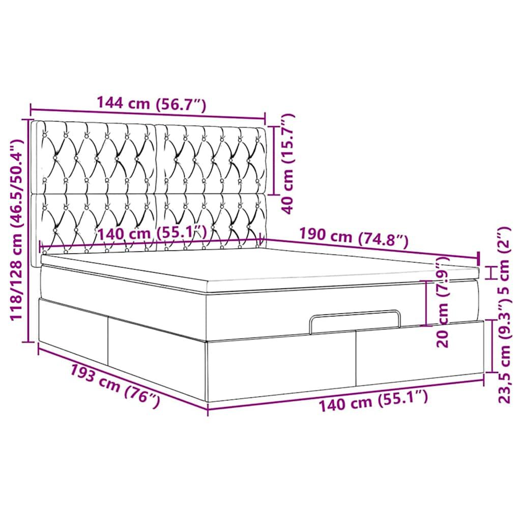 vidaXL Οθωμανικό κρεβάτι με στρώμα & LEDs Μαύρο 140x190 cm Ύφασμα
