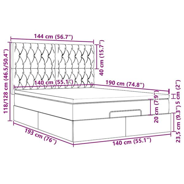 vidaXL Οθωμανικό κρεβάτι με στρώμα & LEDs Μαύρο 140x190 cm Ύφασμα