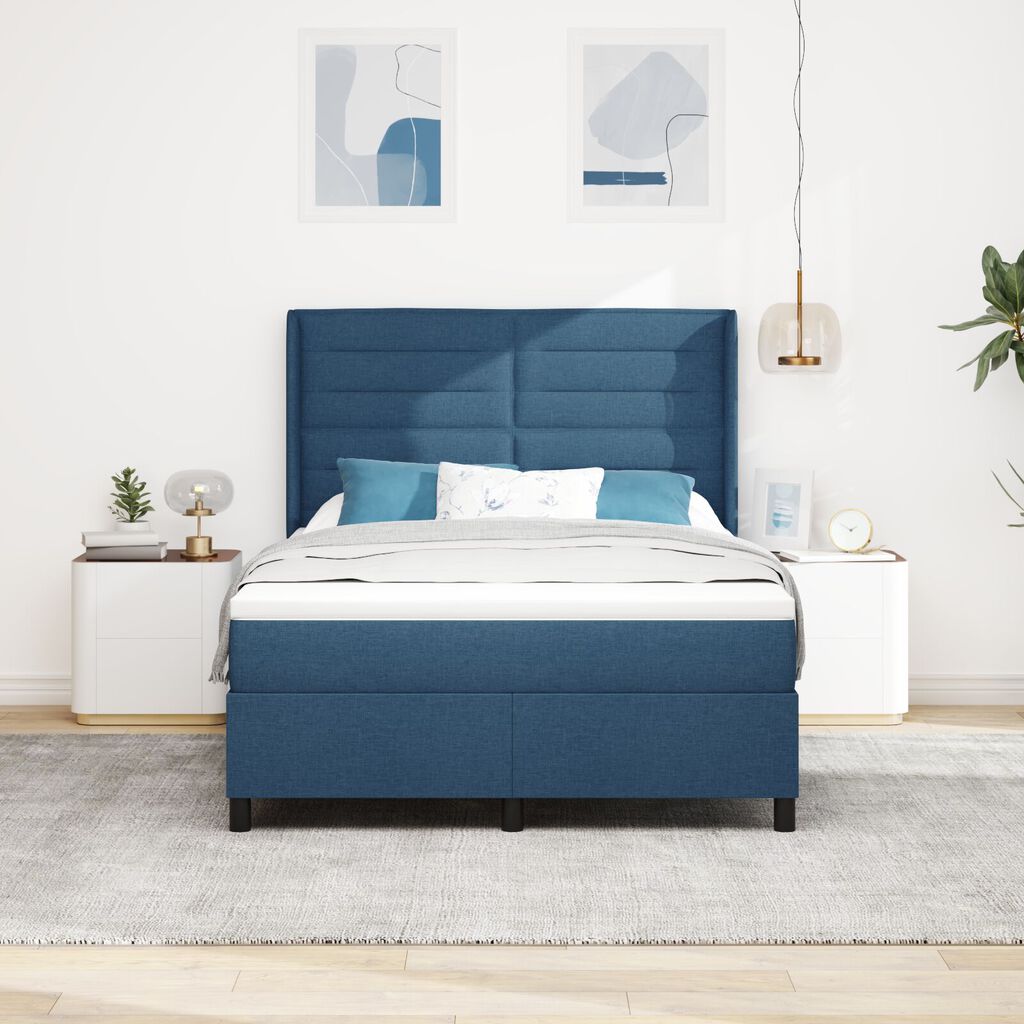 vidaXL Κρεβάτι Box Spring με Στρώμα & LED Μπλε 140x200 εκ Υφάσμα