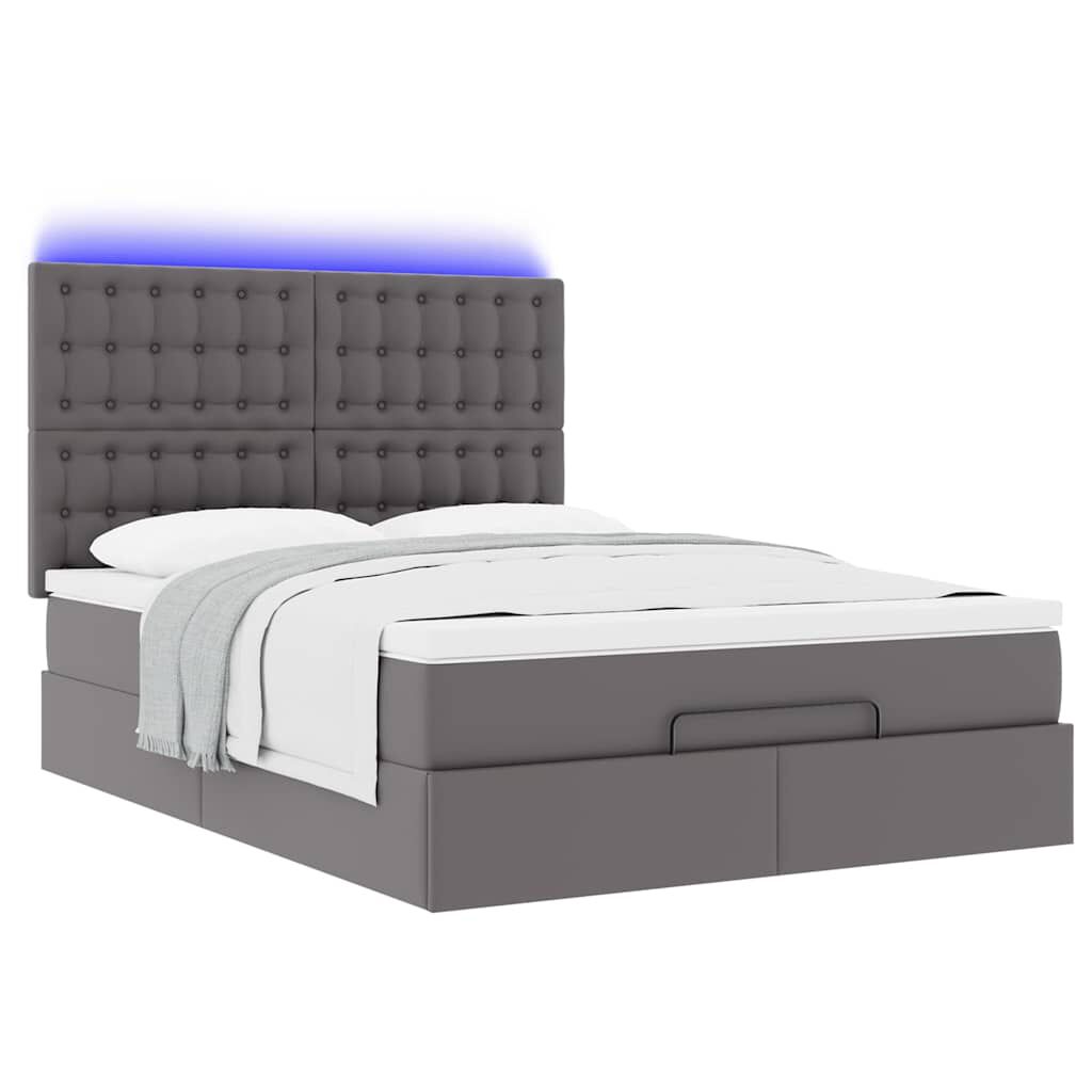 vidaXL Οθωμανικό κρεβάτι με στρώμα & LEDs Γκρί Συνθετικό δέρμα