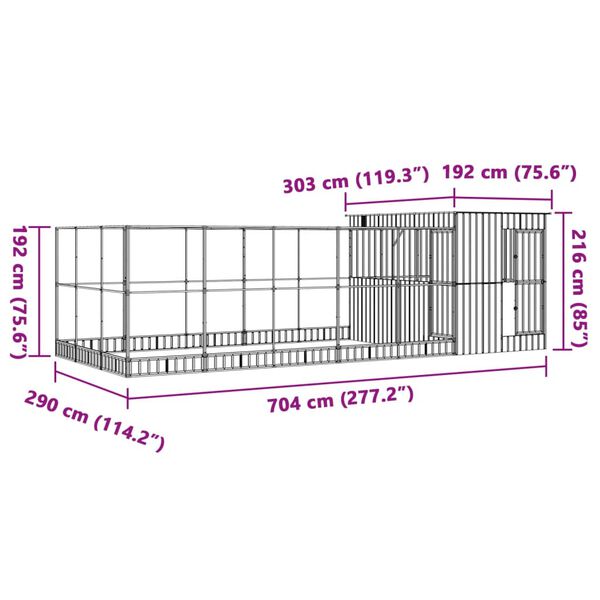 vidaXL Κλουβί με Επέκταση Ασημένιο 704x303x216 εκ. Ατσάλινο