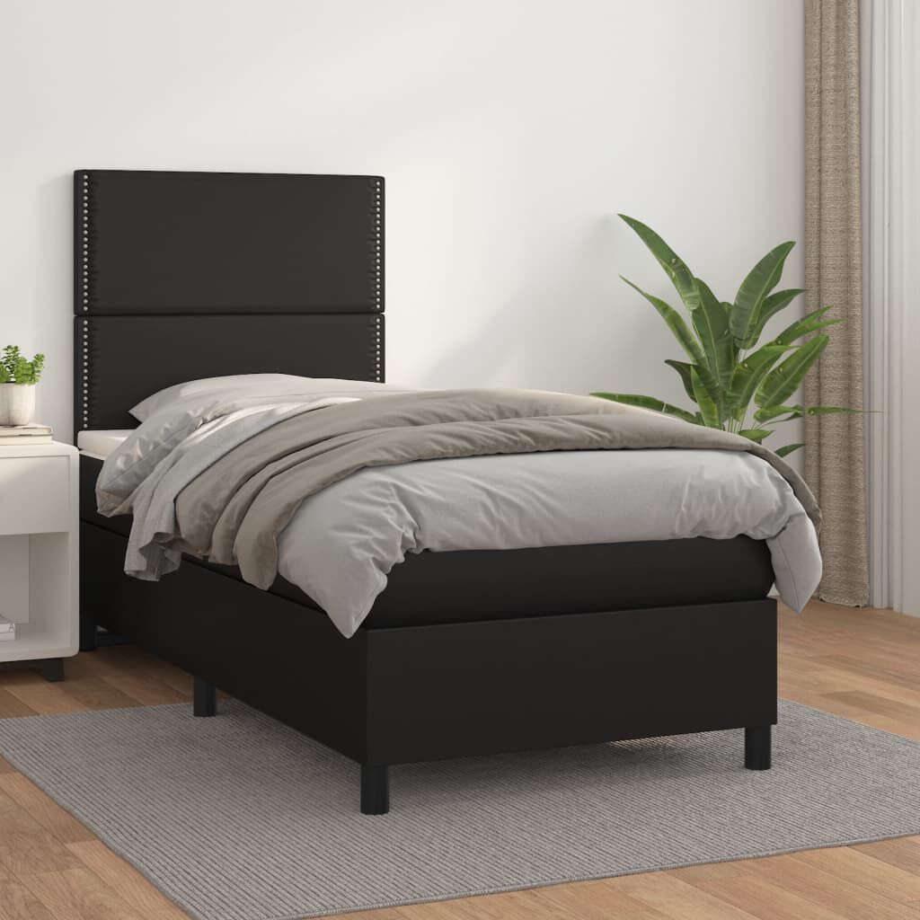 vidaXL Κρεβάτι Boxspring με Στρώμα Μαύρο 80 x 200 εκ. Συνθετικό Δέρμα