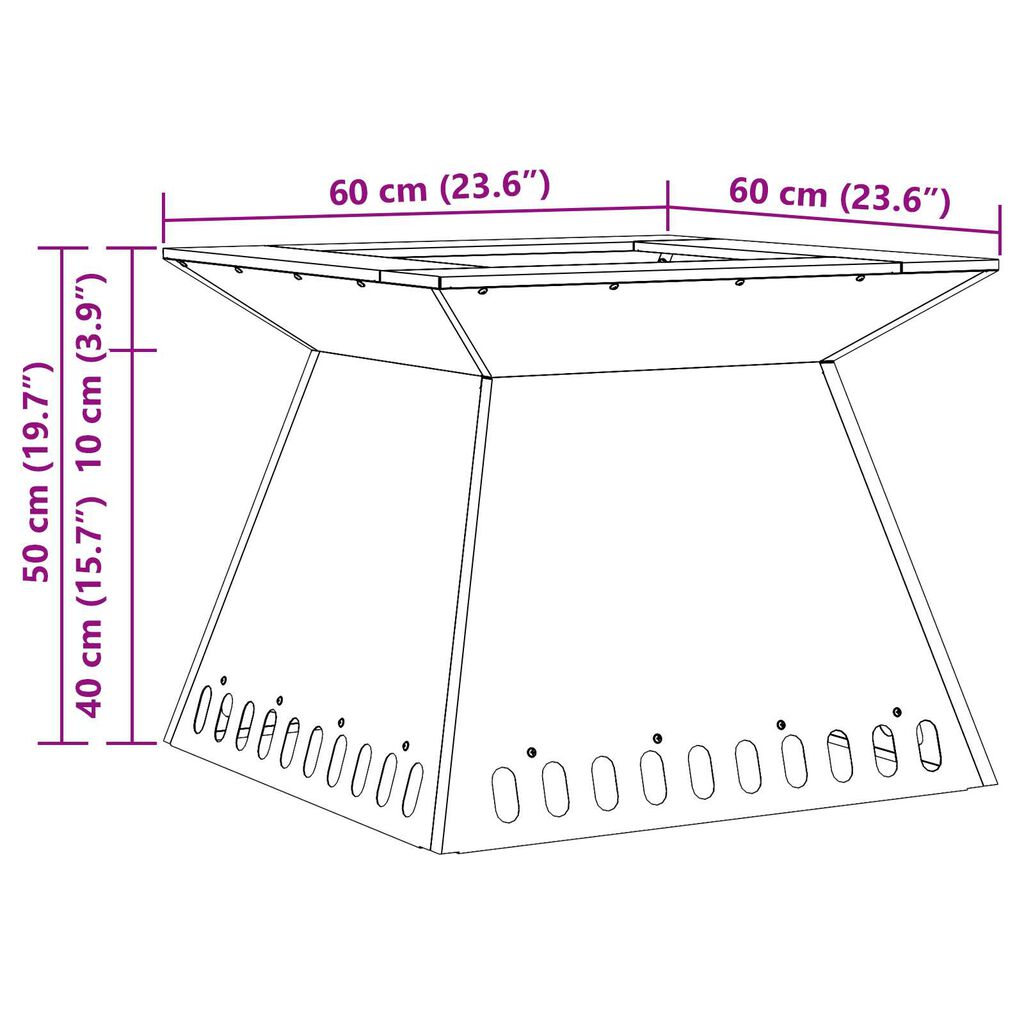 vidaXL Μαύρη Φωτιά 60x60x50 εκ. Ατσάλι