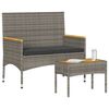 vidaXL Παγκάκι Κήπου Διθέσιο Γκρι Συνθετικό Ρατάν με Μαξιλάρια/Τραπέζι