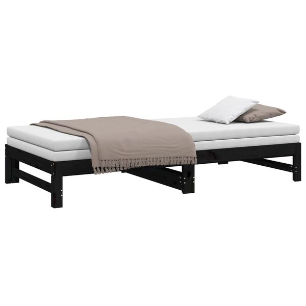 vidaXL Καναπές Κρεβάτι Συρόμενος Μαύρος 2x(100x200)εκ. από Μασίφ Πεύκο