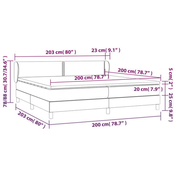 vidaXL Κρεβάτι Boxspring με Στρώμα Γκρι 200x200 εκ. Συνθετικό Δέρμα