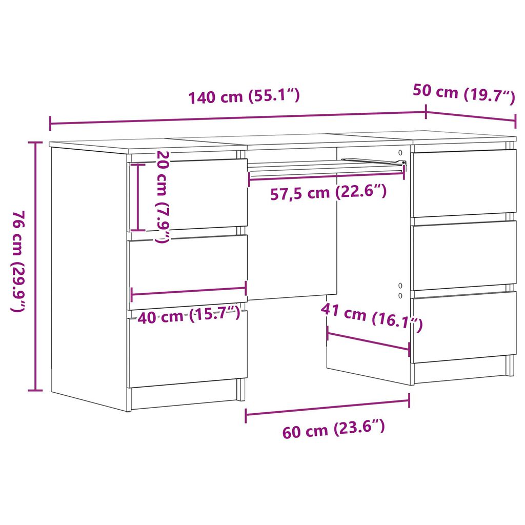 vidaXL Γραφεία 2 τεμάχια Μαύρο Δρύς 140x50x76 εκ Κατασκευασμένο ξύλο