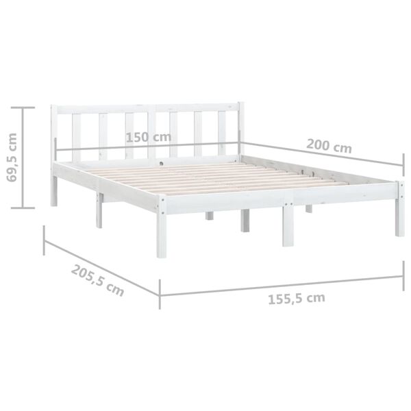 vidaXL Πλαίσιο Κρεβατιού Λευκό 150 x 200εκ Μασίφ Ξύλο Πεύκου King Size