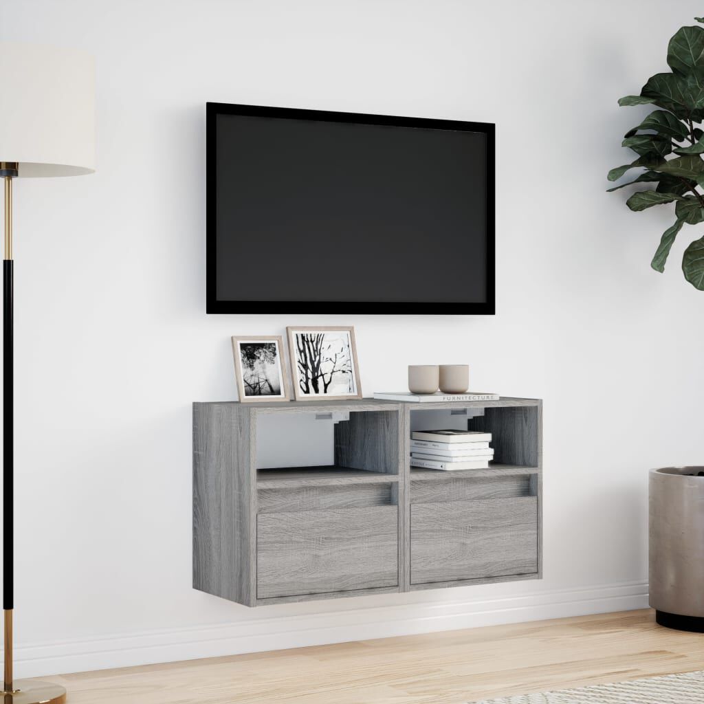 vidaXL Έπιπλα Τοίχου Τηλ. με LED 2 Τεμ. Γκρι Sonoma 41x31x45 εκ.