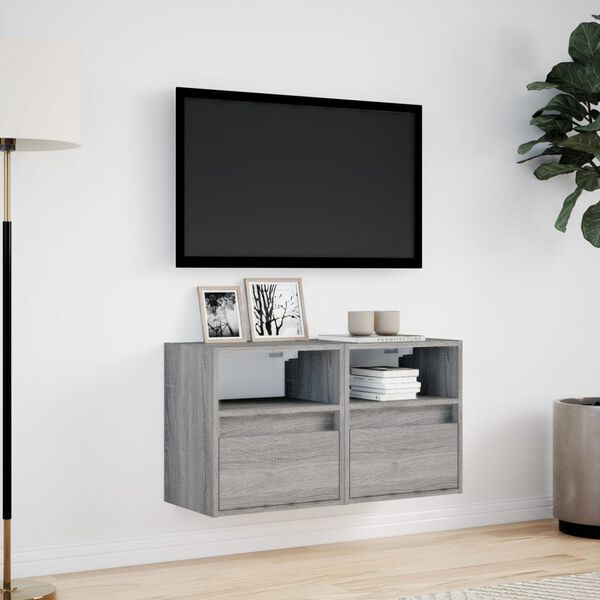 vidaXL Έπιπλα Τοίχου Τηλ. με LED 2 Τεμ. Γκρι Sonoma 41x31x45 εκ.