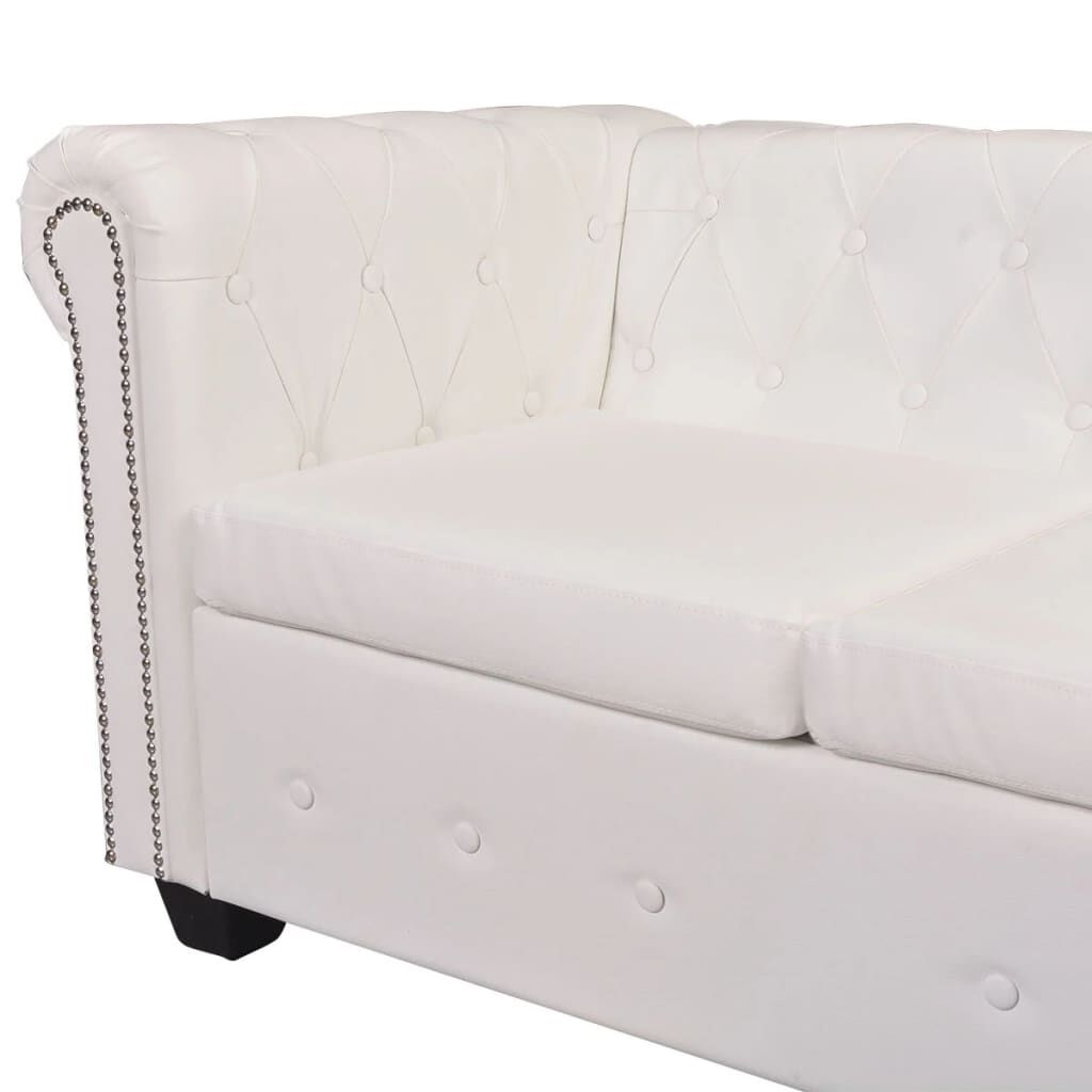 vidaXL Καναπές Γωνιακός 5θέσιος Chesterfield Λευκός Συνθετικό Δέρμα