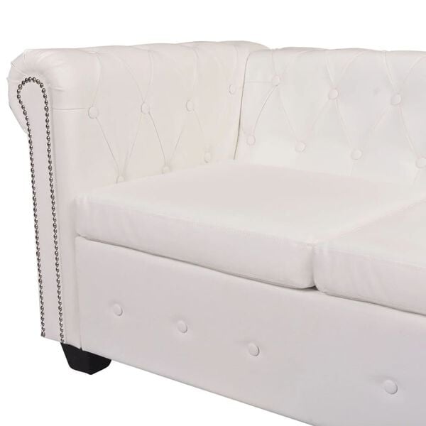 vidaXL Καναπές Γωνιακός 5θέσιος Chesterfield Λευκός Συνθετικό Δέρμα