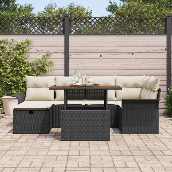 vidaXL Σετ Καναπέ Κήπου με μαξιλάρι 7 pcs Μαύρο Πολυ ράταν