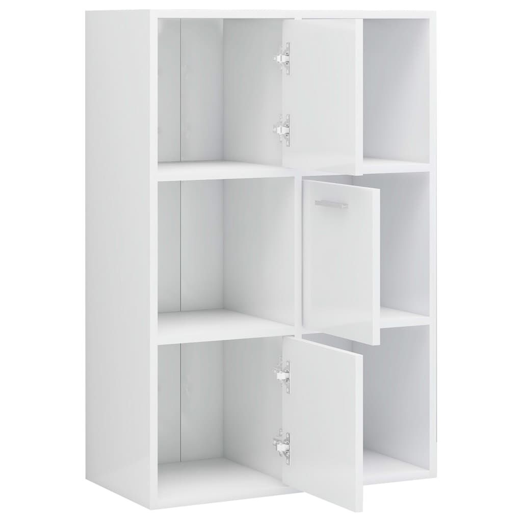 vidaXL Ραφιέρα με Ντουλάπια Γυαλιστ. Λευκό 60x29,5x90 εκ. Επεξ. Ξύλο