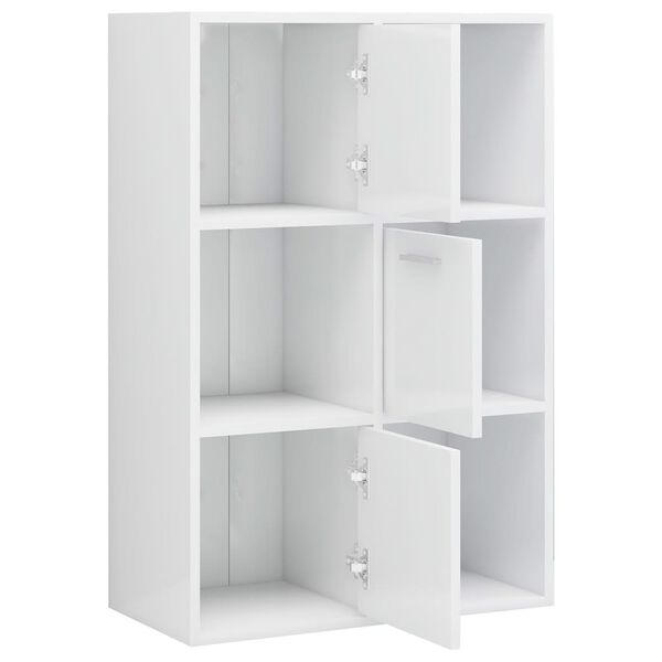 vidaXL Ραφιέρα με Ντουλάπια Γυαλιστ. Λευκό 60x29,5x90 εκ. Επεξ. Ξύλο