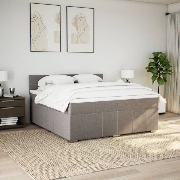 vidaXL &Kappa;&rho;&epsilon;&beta;ά&tau;&iota; Boxspring &mu;&epsilon; &Sigma;&tau;&rho;ώ&mu;&alpha; Taupe 200x200 &epsilon;&kappa;. &Upsilon;&phi;&alpha;&sigma;&mu;ά&tau;&iota;&nu;&omicron;