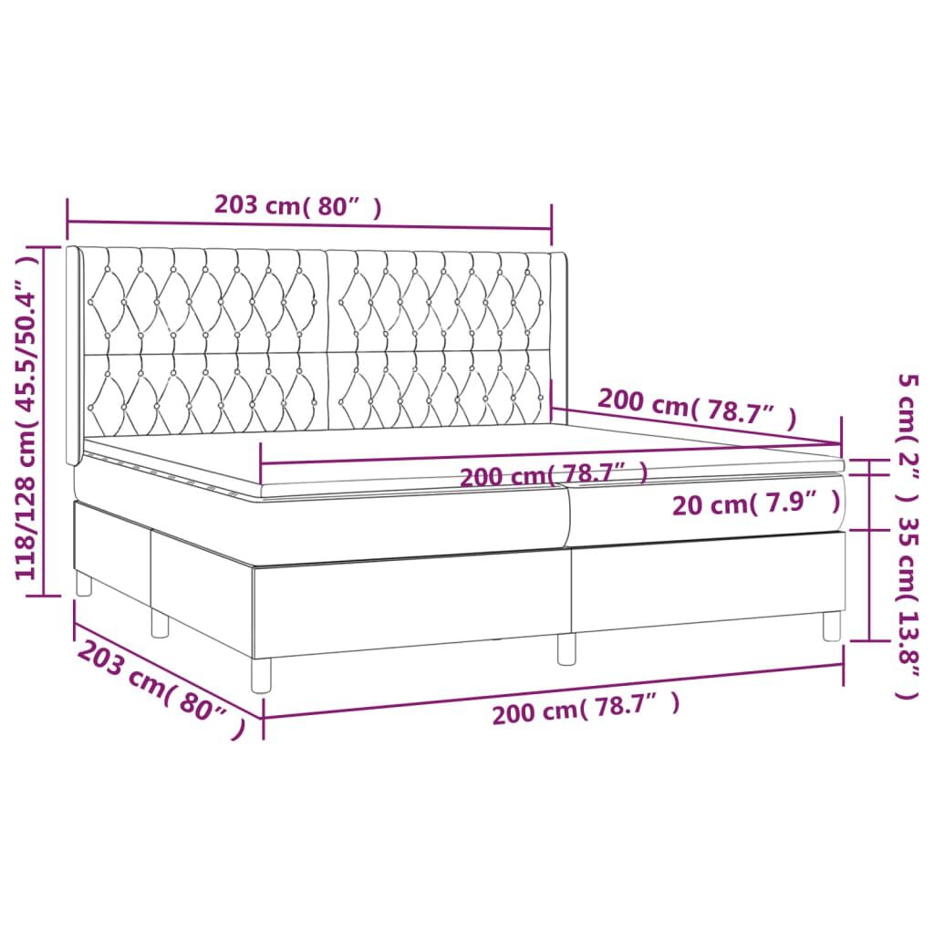 vidaXL Κρεβάτι Boxspring με Στρώμα & LED Μαύρο 200x200 εκ. Βελούδινο
