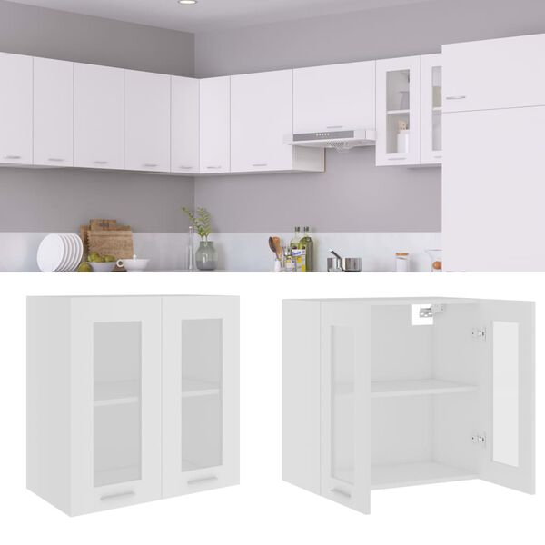 vidaXL Κρεμαστό Γυάλινο Ντουλάπι "Lyon" Λευκό 60x31x60 εκ. από Τεχνητό Ξύλο