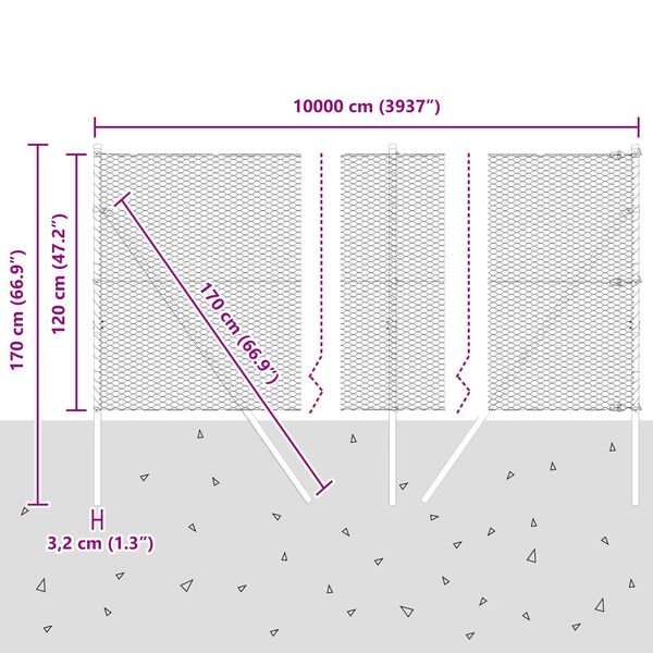 vidaXL Φράχτης με Στήλες. Ασημί 1.2 x 100 m Ατσάλι με επικάλυψη PVC