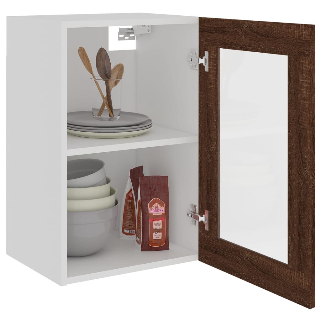 vidaXL Ντουλάπι Κρεμαστό Γυάλινο Lyon Καφέ Δρυς 40x31x60εκ. Επεξ. Ξύλο