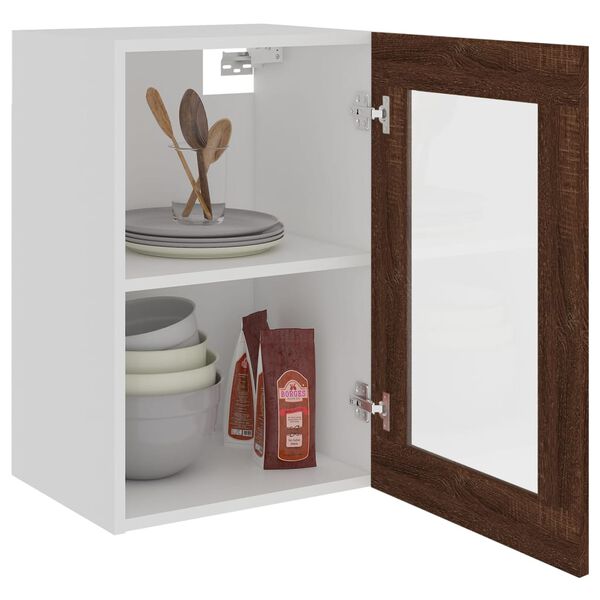 vidaXL Ντουλάπι Κρεμαστό Γυάλινο Lyon Καφέ Δρυς 40x31x60εκ. Επεξ. Ξύλο