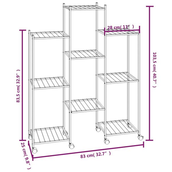 vidaXL Βάση Λουλουδιών με Ρόδες 83x25x103,5 εκ. Μαύρη Σιδερένια