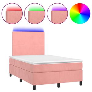 vidaXL Κρεβάτι Boxspring με Στρώμα & LED Ροζ 120x190 εκ. Βελούδινο