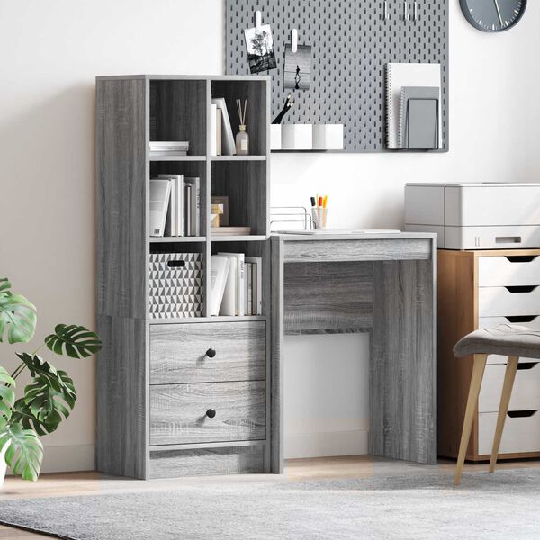 vidaXL Γραφείο με αποθηκευτικό χώρο με συρτάρι 2 pcs Γκρι sonoma