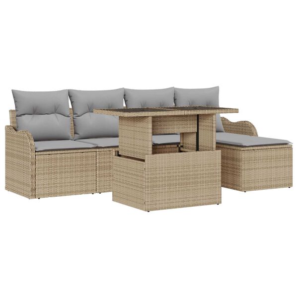 vidaXL Σετ Καναπέ Κήπου με μαξιλάρι 6 pcs Μπεζ Πολυ ράταν