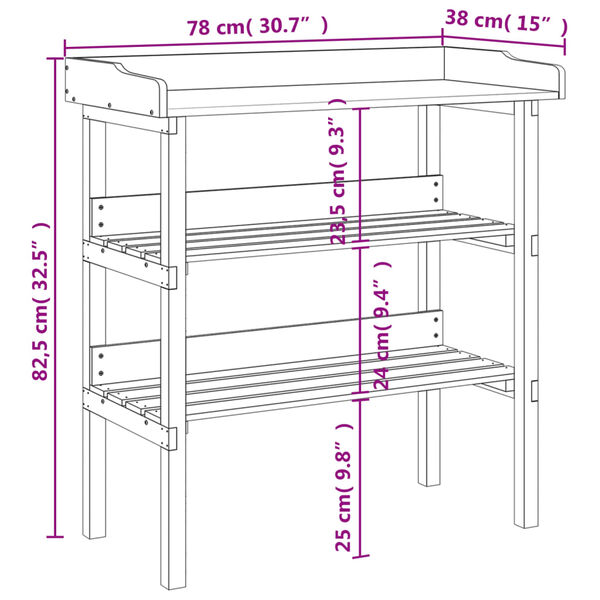 vidaXL Τραπέζι Φυτών με Ράφια Γκρι 78x38x82,5εκ. από Μασίφ Ξύλο Ελάτης