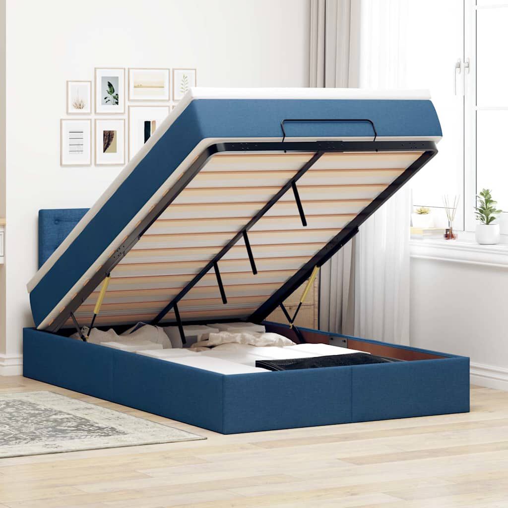 vidaXL Οθωμανικό κρεβάτι με στρώμα & LEDs Μπλε 120x200 cm Ύφασμα
