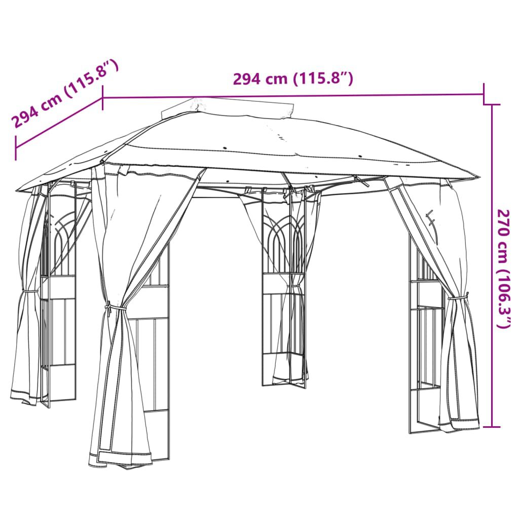 vidaXL Κιόσκι με Διπλούς Τοίχους/Δίχτυ Κρεμ 2,94x2,94 μ. από Ατσάλι
