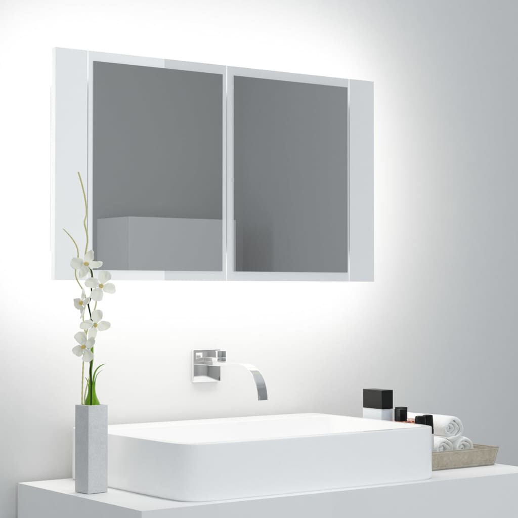 vidaXL Καθρέφτης Μπάνιου με LED Γυαλιστερό Λευκό 80x12x45εκ. Ακρυλικός