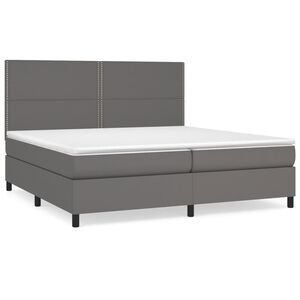vidaXL Κρεβάτι Boxspring με Στρώμα Γκρι 200x200 εκ. Συνθετικό Δέρμα