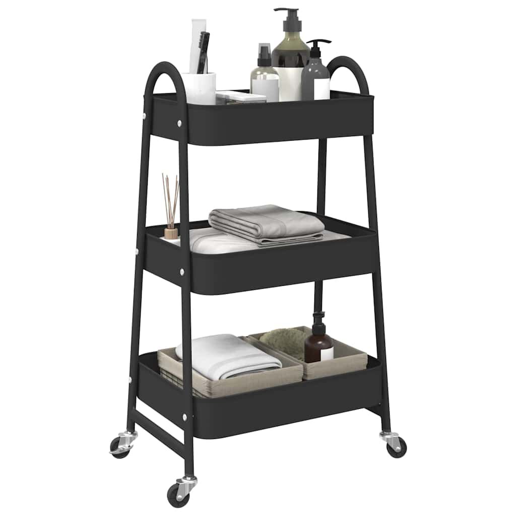 vidaXL Τρόλεϊ αποθήκευσης 3 επιπέδων Μαύρο 42x41,5x77 cm Χάλυβας