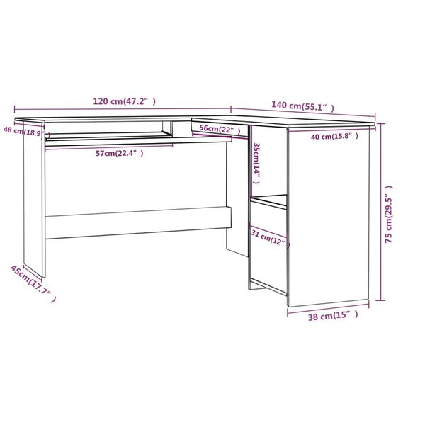 vidaXL Γραφείο Γωνιακό Γκρι Σκυροδέματος 120x140x75 εκ. Επεξ. Ξύλο