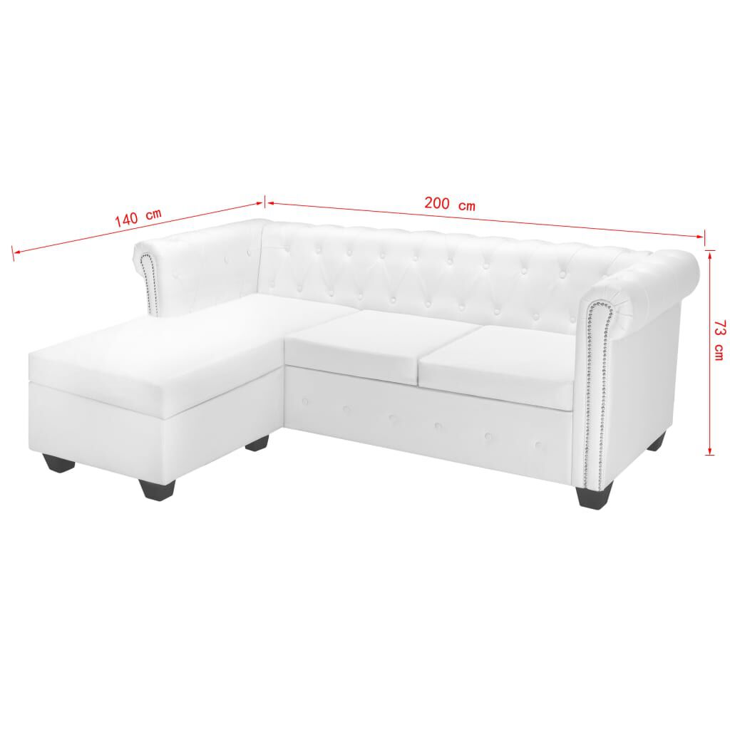 vidaXL Καναπές Γωνιακός Chesterfield Λευκός από Συνθετικό Δέρμα