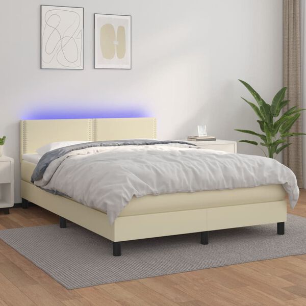 vidaXL &Kappa;&rho;&epsilon;&beta;ά&tau;&iota; Boxspring &mu;&epsilon; &Sigma;&tau;&rho;ώ&mu;&alpha; & LED &Kappa;&rho;&epsilon;&mu; 140x190 &epsilon;&kappa;. &Sigma;&upsilon;&nu;&theta;. &Delta;έ&rho;&mu;&alpha;