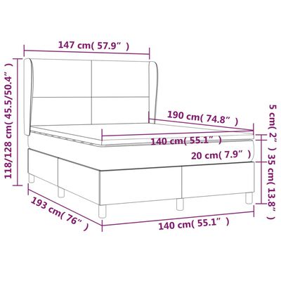 vidaXL Κρεβάτι Boxspring με Στρώμα Ανοιχτό Γκρι 140x190 εκ. Υφασμάτινο