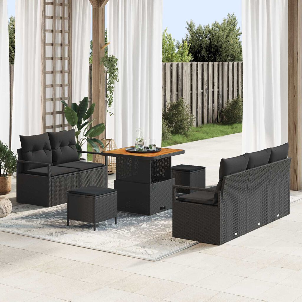 vidaXL Σετ Καναπέ Κήπου με μαξιλάρι 8 pcs Μαύρο 80 x 80 x 71 cm